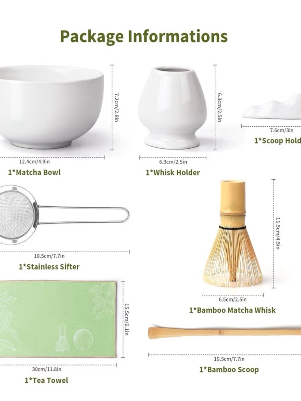 Matcha Tea Set - White Ceramic Bowl & Accessories - Picture 2 of 3